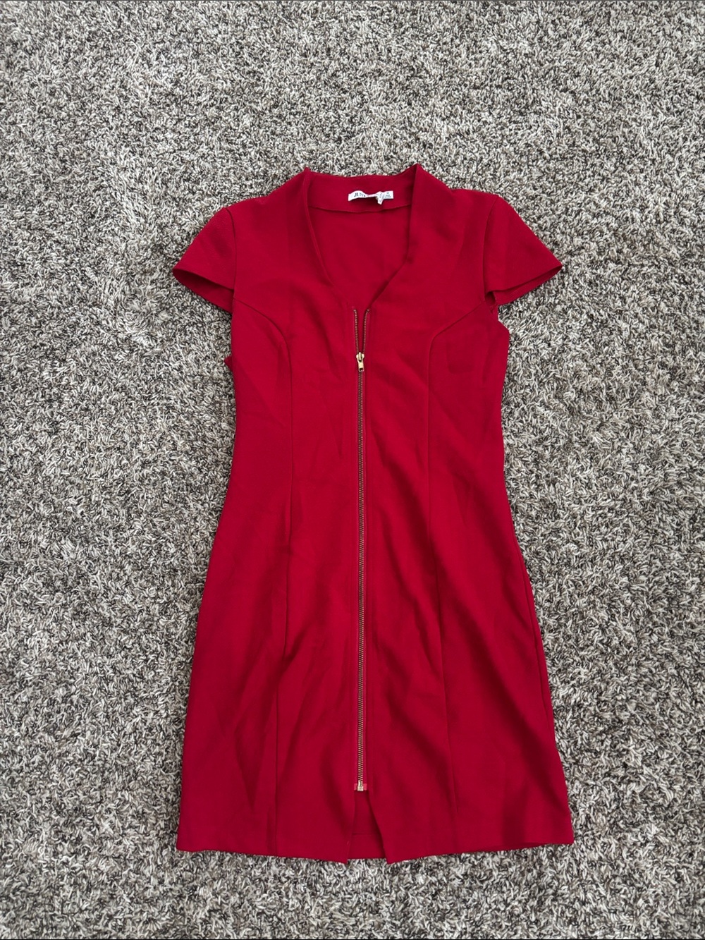 JustFab Red Zip-Front Short Sleeve Mini Dress